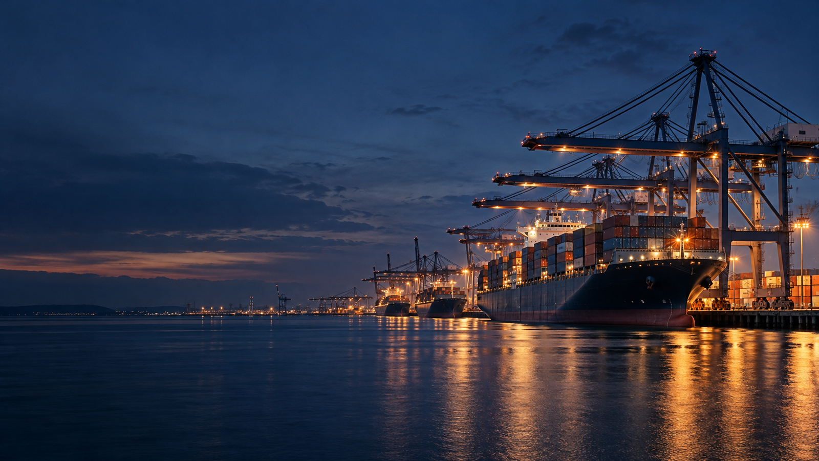 Container terminal at dusk